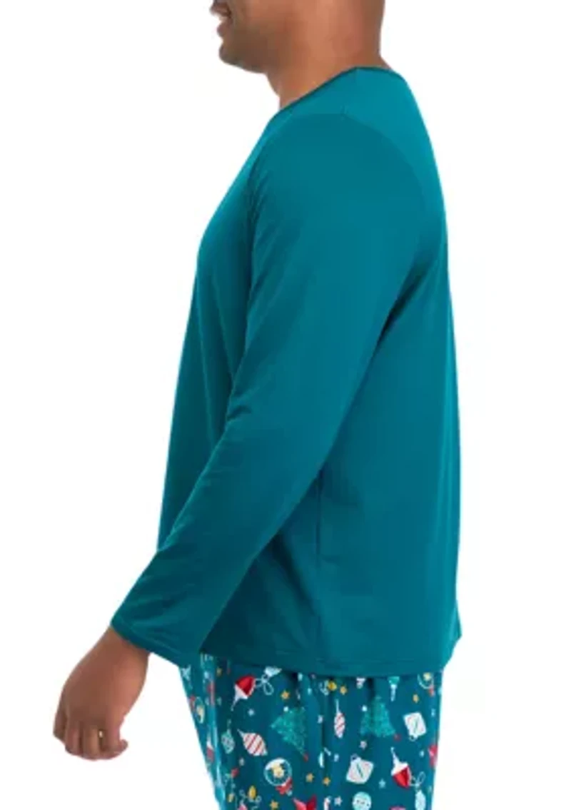 Big & Tall Holiday Lights Solid Long Sleeve Top