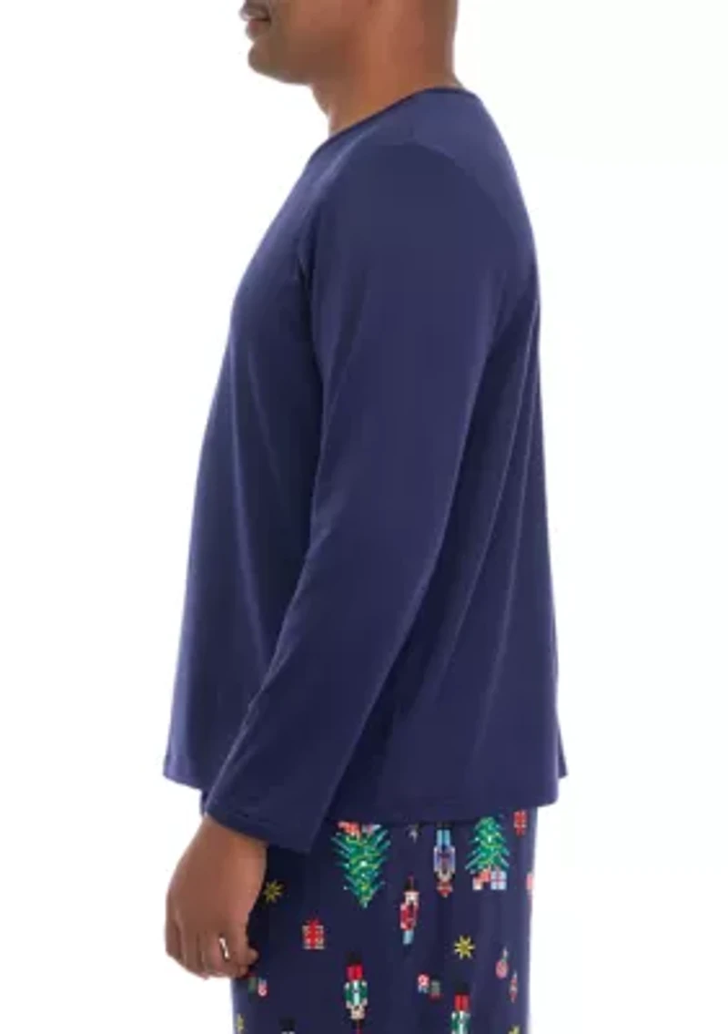 Big & Tall Nutcracker Solid Long Sleeve Sleep Top