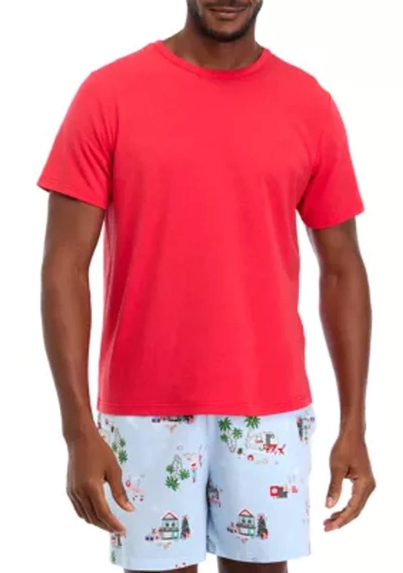 Men's Holiday Shopping Solid Short Sleeve Pajama Top