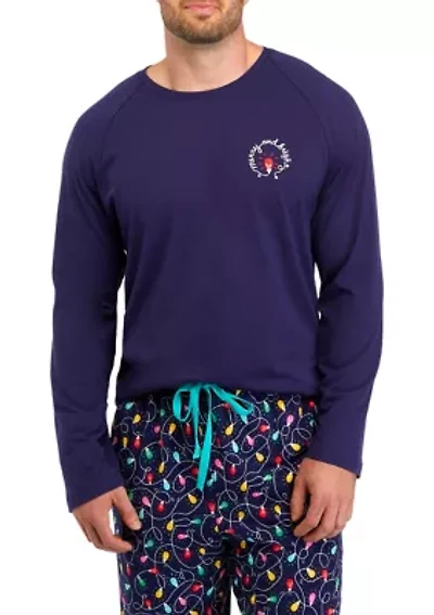 Big & Tall Navy Lights Long Sleeve Crew Neck Sleep Shirt