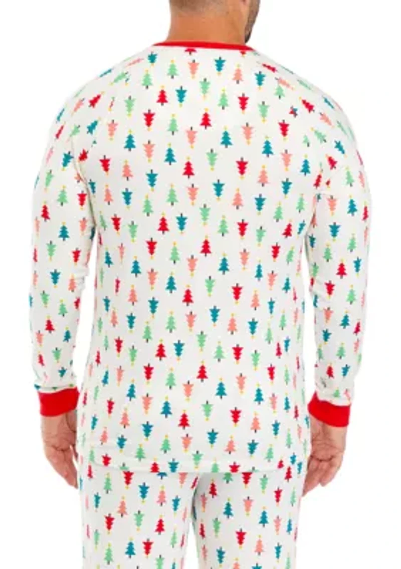 Men's Merry Multi Trees Long Sleeve Crew Neck Pajama Top