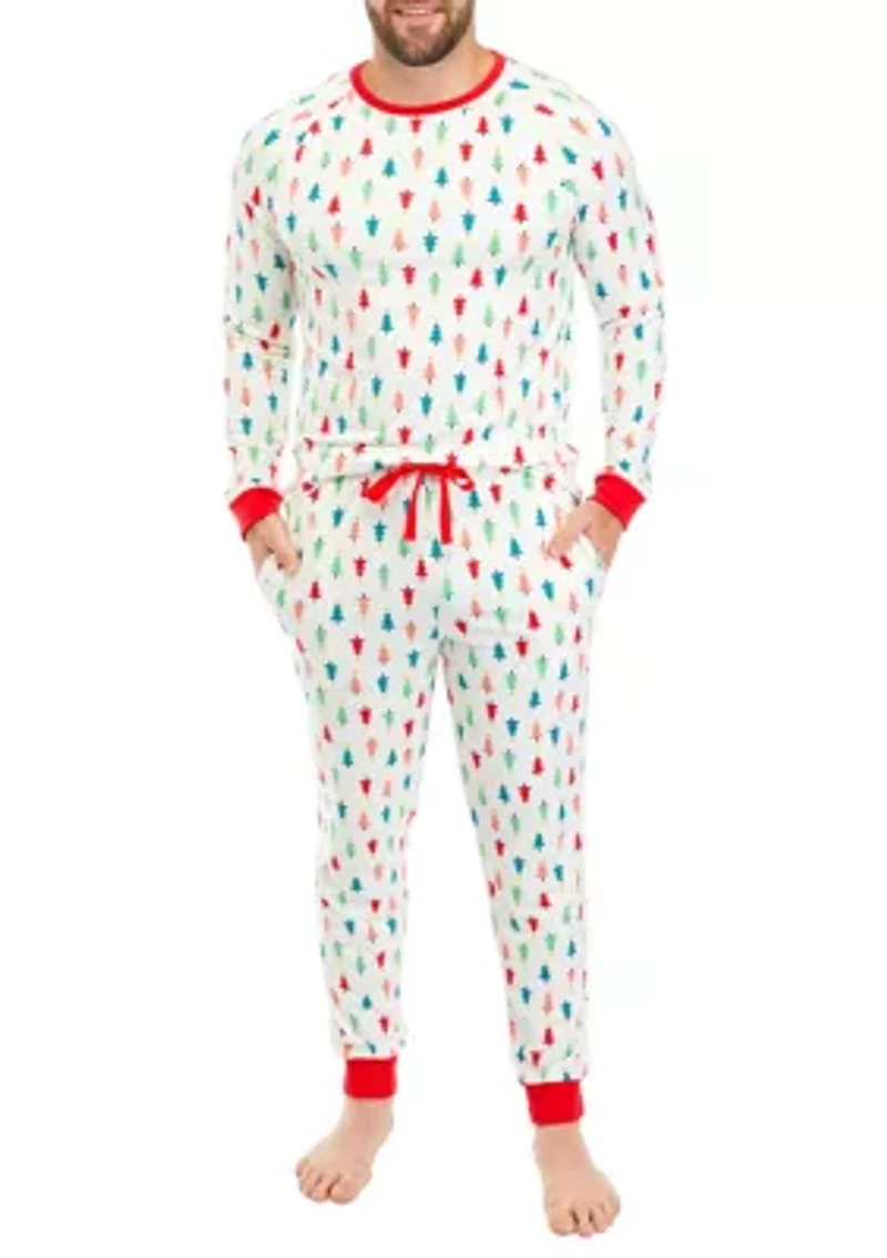 Men's Merry Multi Trees Long Sleeve Crew Neck Pajama Top