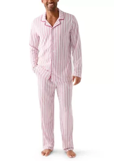 Men's Red Striped Notched Collar Pajama Set