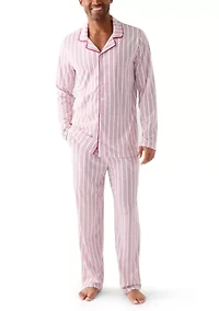 Men's Red Striped Notched Collar Pajama Set