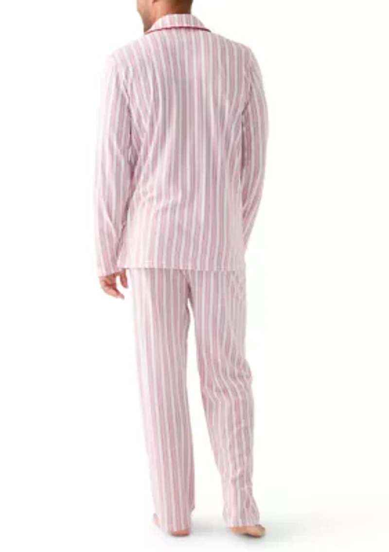 Men's Red Striped Notched Collar Pajama Set