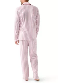 Men's Red Striped Notched Collar Pajama Set