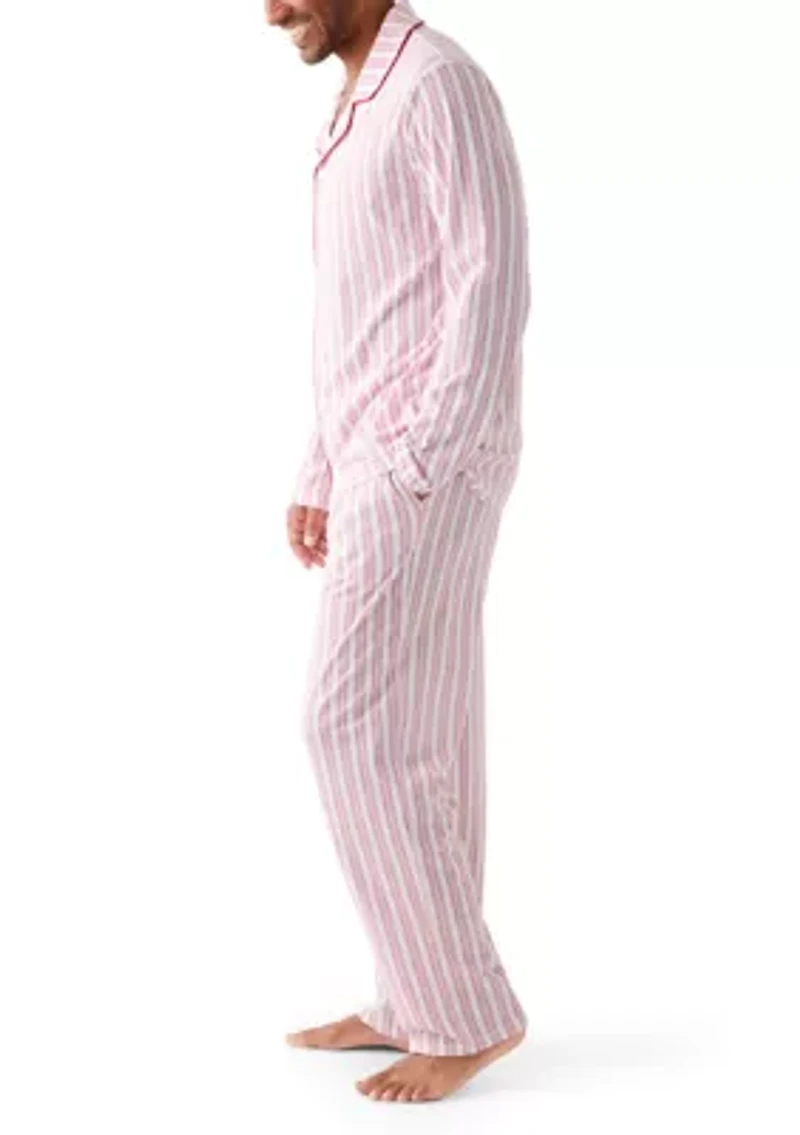 Men's Red Striped Notched Collar Pajama Set