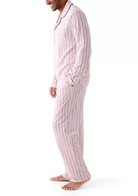 Men's Red Striped Notched Collar Pajama Set