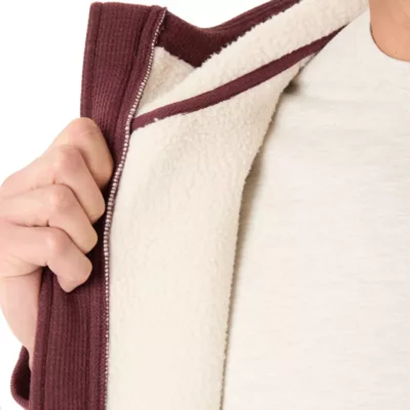 Big & Tall Sherpa-Lined Heathered Thermal Hooded Full-Zip Shirt Jacket