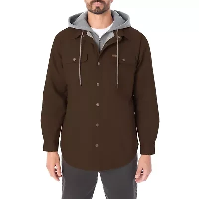 Big & Tall Men's Sherpa-Lined Hooded Stretch-Canvas Snap Shirt-Jacket