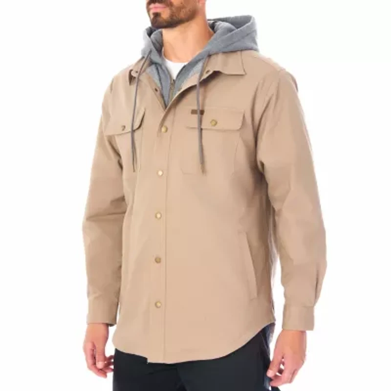 Big & Tall Men's Sherpa-Lined Hooded Stretch-Canvas Snap Shirt-Jacket