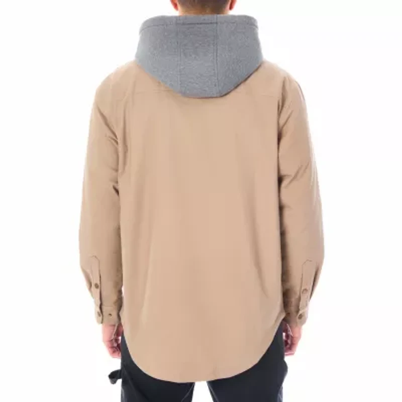 Big & Tall Men's Sherpa-Lined Hooded Stretch-Canvas Snap Shirt-Jacket