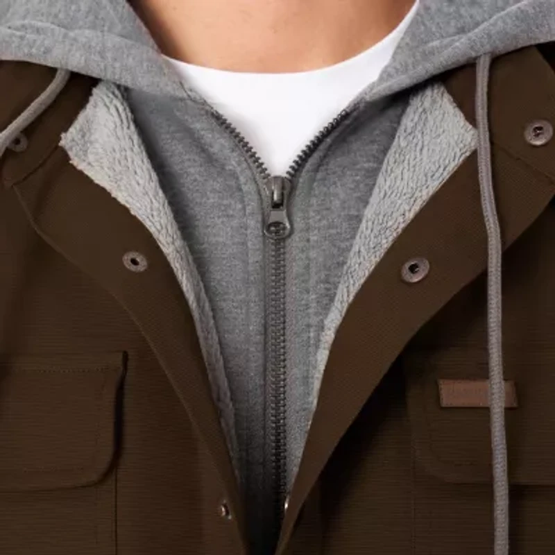 Big & Tall Men's Sherpa-Lined Hooded Stretch-Canvas Snap Shirt-Jacket