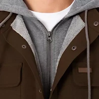 Big & Tall Men's Sherpa-Lined Hooded Stretch-Canvas Snap Shirt-Jacket