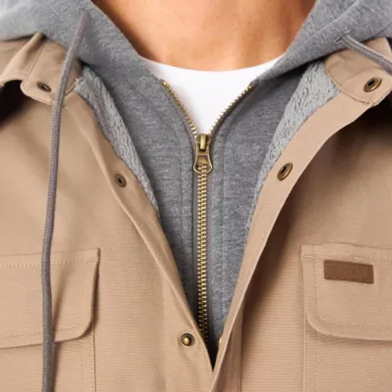 Big & Tall Men's Sherpa-Lined Hooded Stretch-Canvas Snap Shirt-Jacket