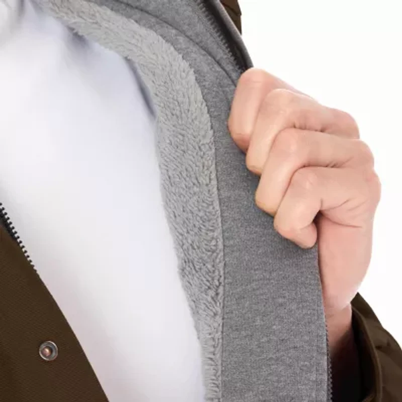 Big & Tall Men's Sherpa-Lined Hooded Stretch-Canvas Snap Shirt-Jacket