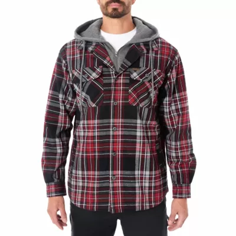 Big & Tall Men's Sherpa-Lined Hooded Flannel Shirt-Jacket with Inset