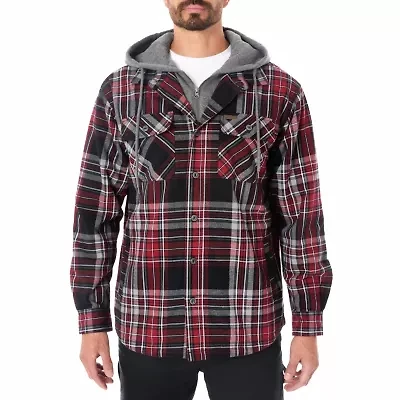 Big & Tall Men's Sherpa-Lined Hooded Flannel Shirt-Jacket with Inset