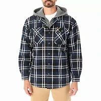 Big & Tall Men's Sherpa-Lined Hooded Flannel Shirt-Jacket with Inset
