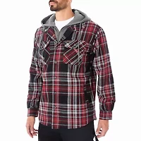 Big & Tall Men's Sherpa-Lined Hooded Flannel Shirt-Jacket with Inset