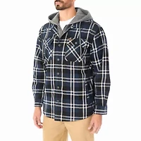 Big & Tall Men's Sherpa-Lined Hooded Flannel Shirt-Jacket with Inset