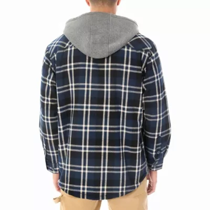 Big & Tall Men's Sherpa-Lined Hooded Flannel Shirt-Jacket with Inset
