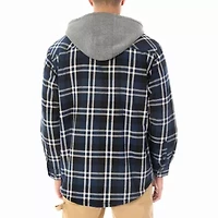 Big & Tall Men's Sherpa-Lined Hooded Flannel Shirt-Jacket with Inset