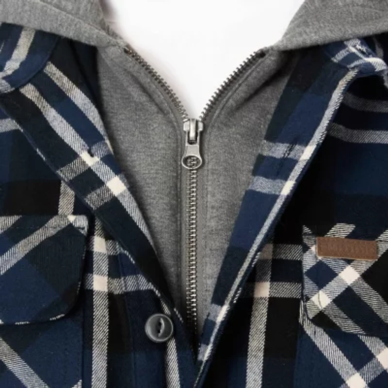 Big & Tall Men's Sherpa-Lined Hooded Flannel Shirt-Jacket with Inset