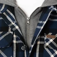 Big & Tall Men's Sherpa-Lined Hooded Flannel Shirt-Jacket with Inset
