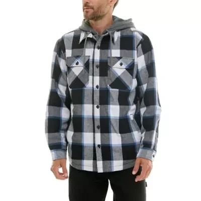 Sherpa-Lined Hooded Flannel Shirt-Jacket with Inset