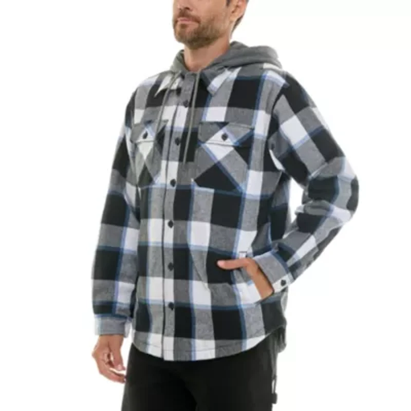 Sherpa-Lined Hooded Flannel Shirt-Jacket with Inset