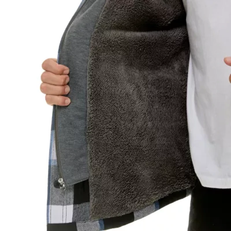 Sherpa-Lined Hooded Flannel Shirt-Jacket with Inset