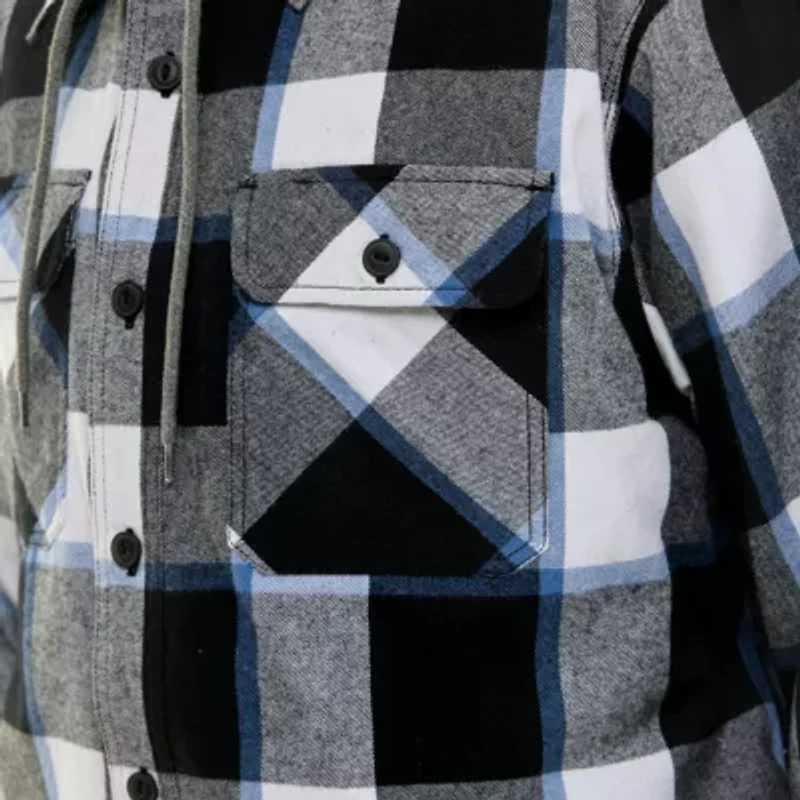 Sherpa-Lined Hooded Flannel Shirt-Jacket with Inset