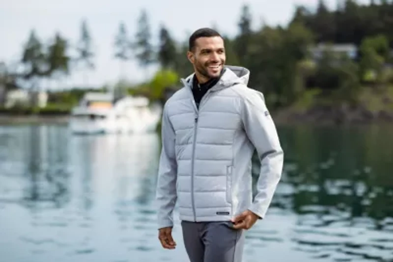 Cutter & Buck Evoke Hybrid Eco Softshell Recycled Full Zip Mens Big Tall Hooded Jacket