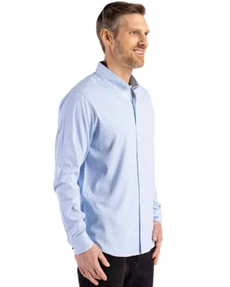 Cutter & Buck Skyline Epic Confidence Recycled Gingham Mens Big Tall Long Sleeve Dress Shirt