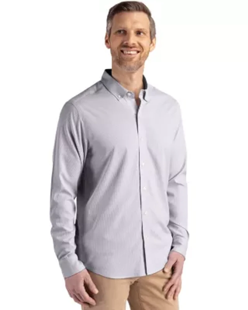 Cutter & Buck Skyline Epic Confidence Recycled Pinstripe Mens Big Tall Long Sleeve Dress Shirt