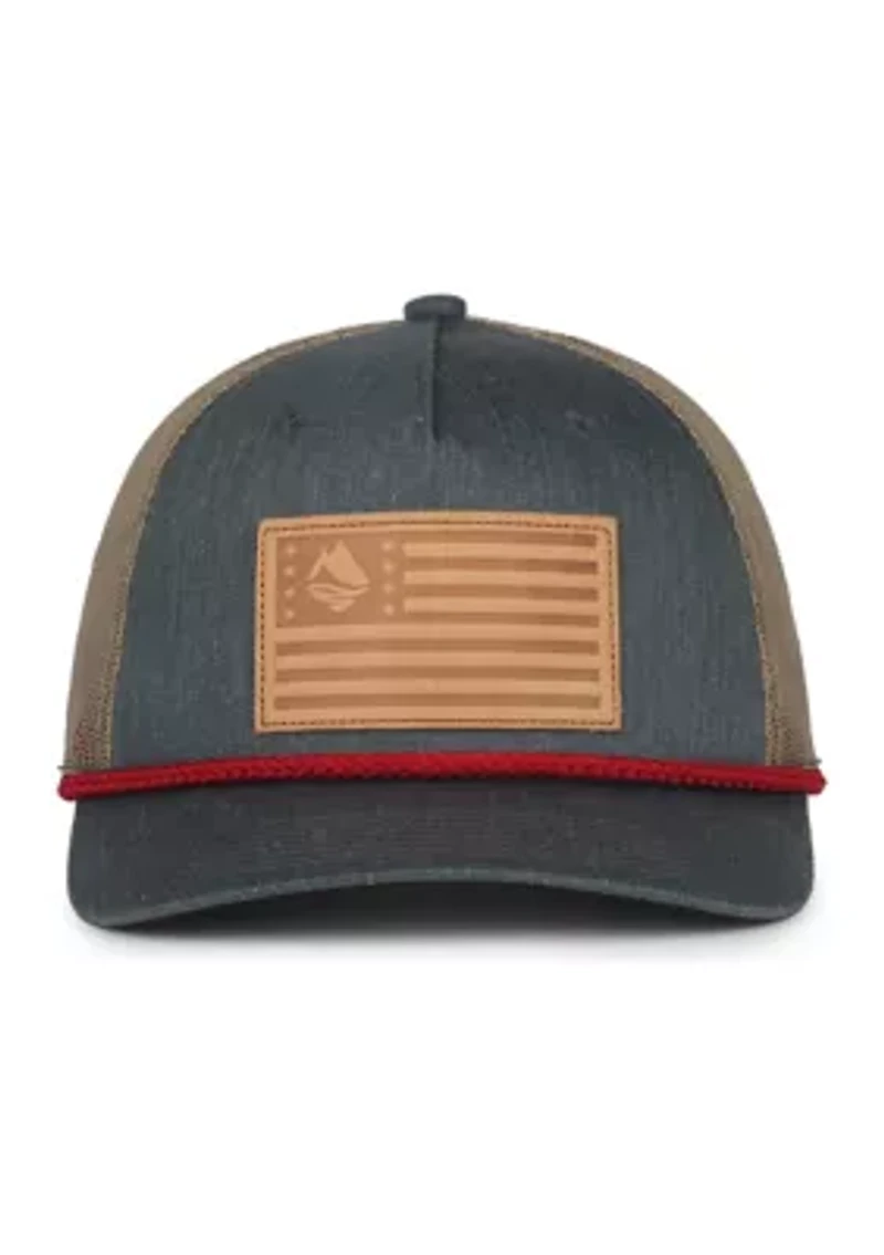 Leather Flag Badge Snapback Hat