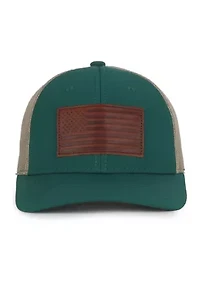 Leather Flag Badge Cap