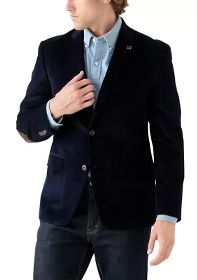 Big & Tall Navy Corduroy Blazer with Brown Faux Suede Elbow Patches