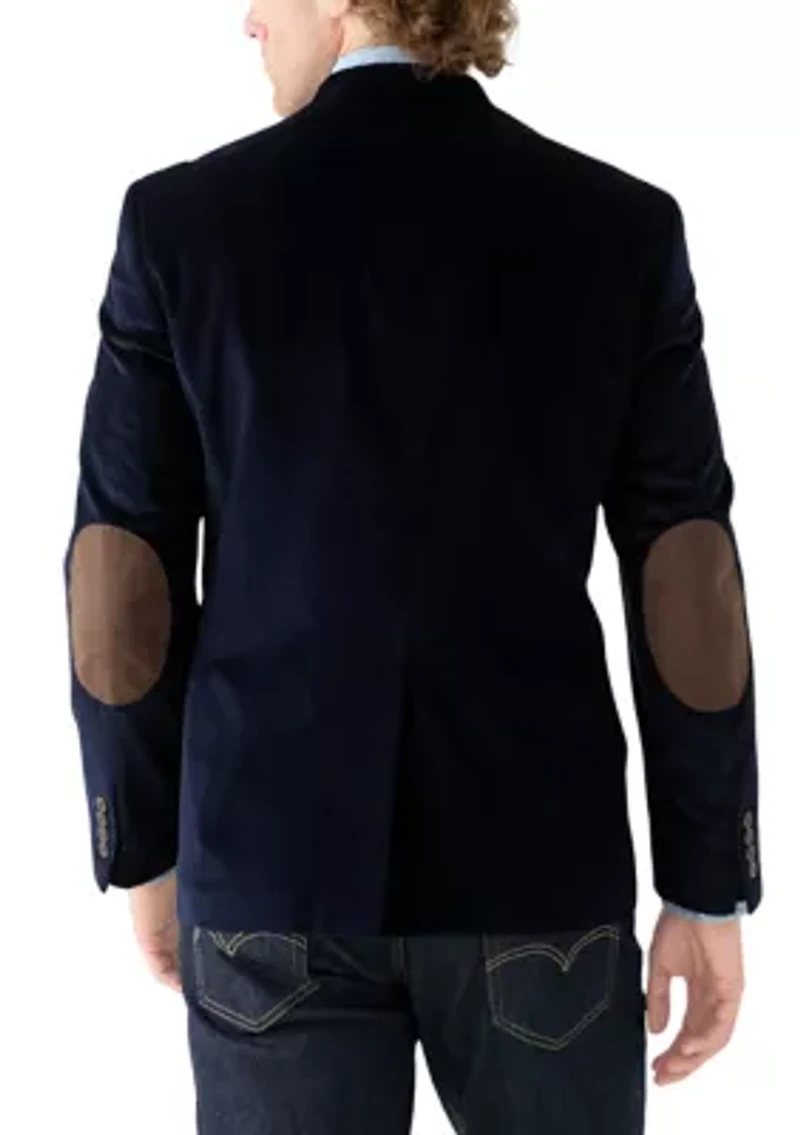 Big & Tall Navy Corduroy Blazer with Brown Faux Suede Elbow Patches