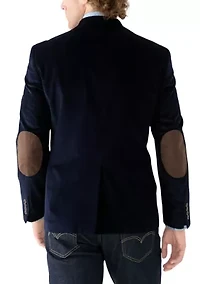 Big & Tall Navy Corduroy Blazer with Brown Faux Suede Elbow Patches