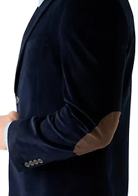 Big & Tall Navy Corduroy Blazer with Brown Faux Suede Elbow Patches