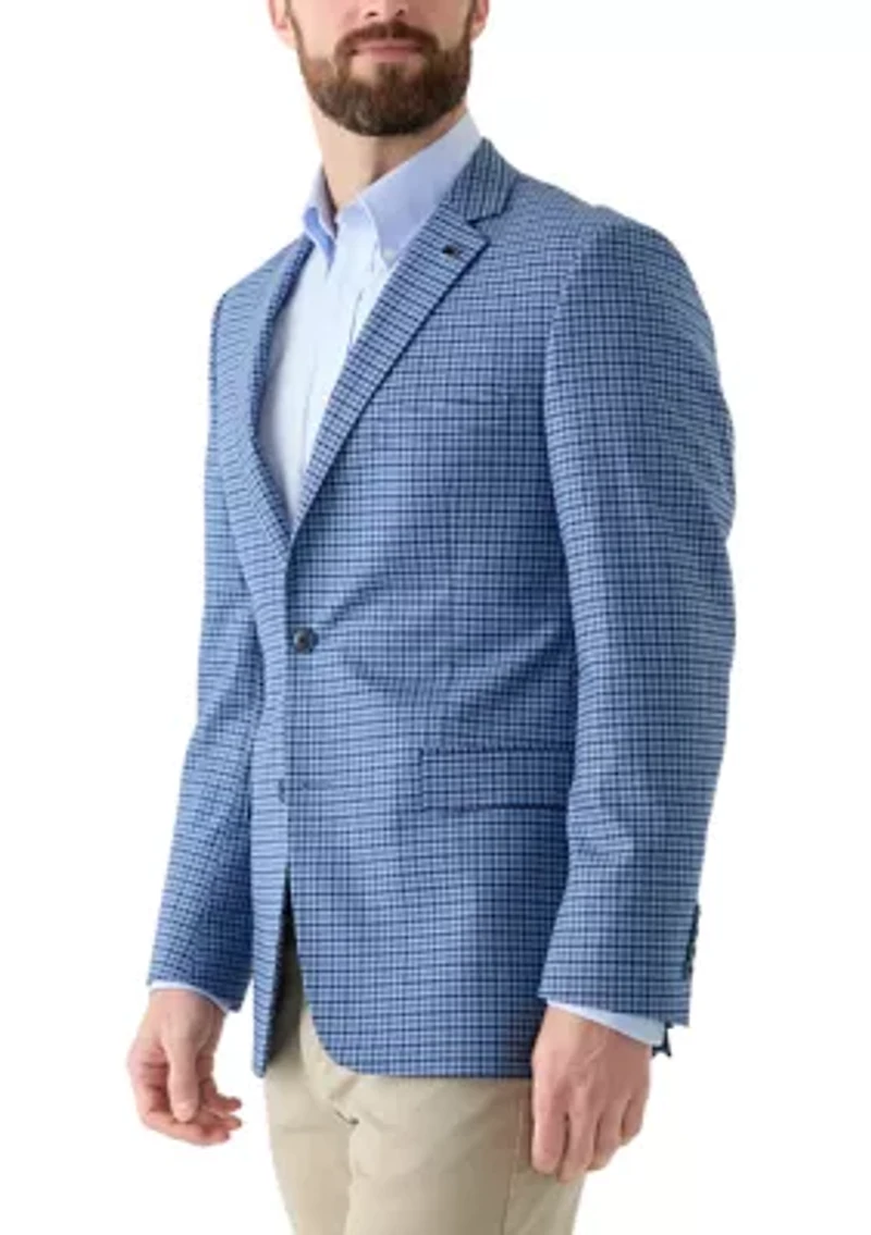 Navy Check Printed Suit Jacket