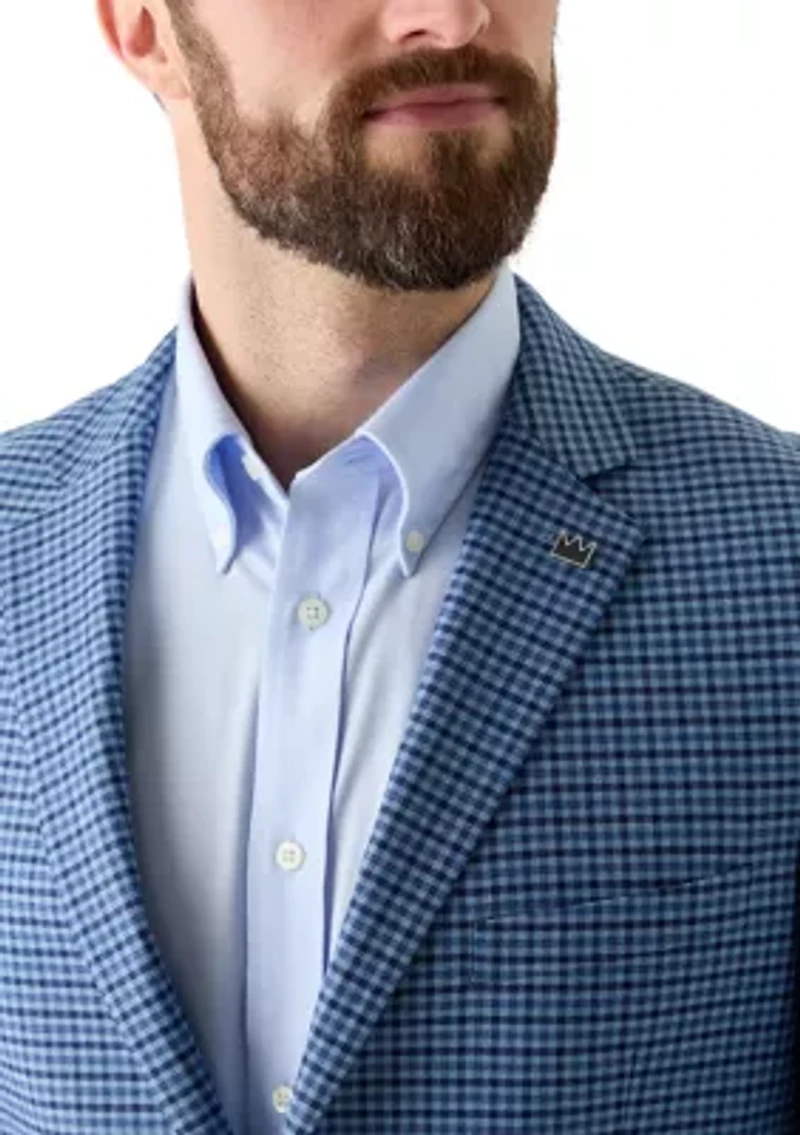 Navy Check Printed Suit Jacket