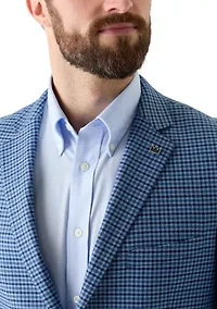 Navy Check Printed Suit Jacket