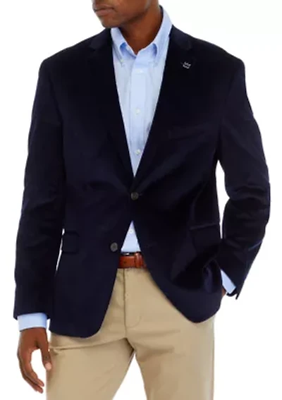Navy Corduroy Sport Coat with Brown Faux Suede Elbow Patch