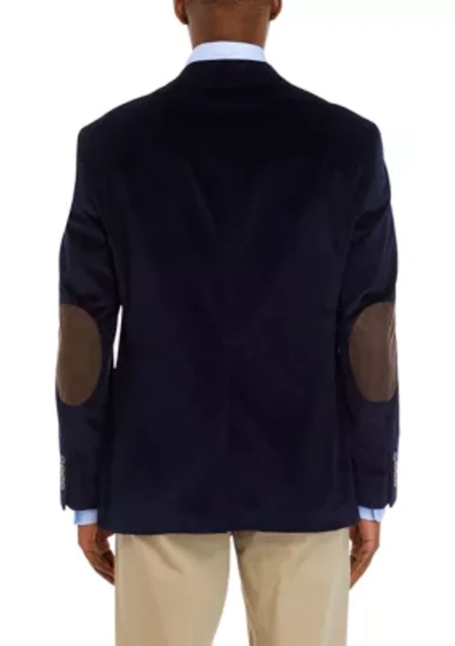 Crown Ivy™ Navy Corduroy Sport Coat with Brown Faux Suede Elbow