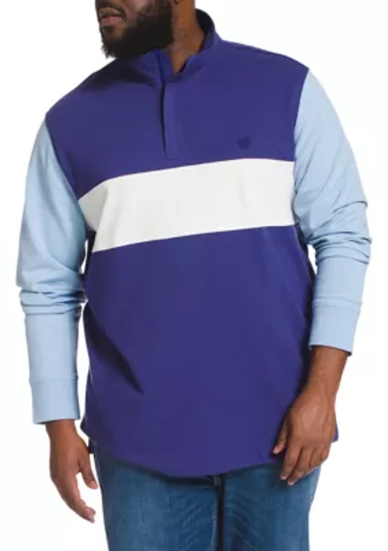 Big & Tall Long Sleeve Quarter Zip Mock Neck Birdseye Knit Pullover