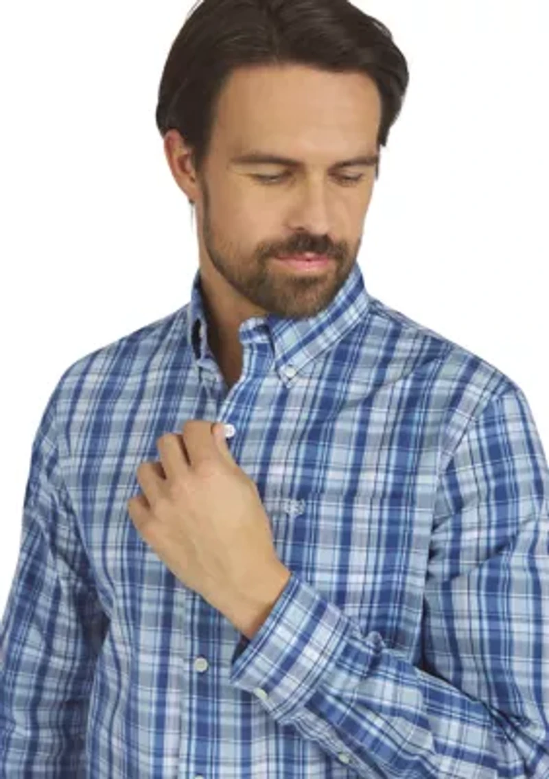 Men's Long Sleeve Plaid Poplin Shirt