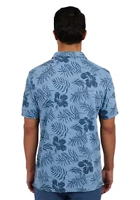 Short Sleeve Tropical Print Polo Shirt
